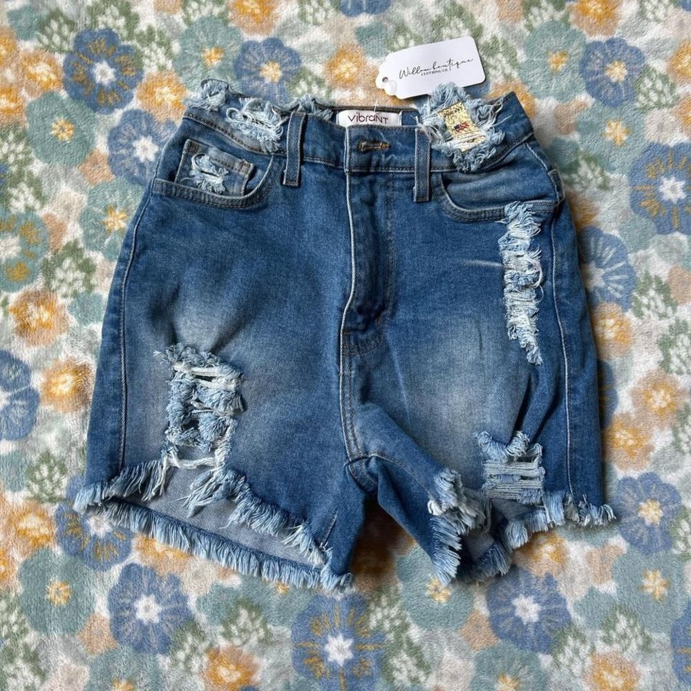 Vibrant M.i.u blue distressed denim shorts Small William Boutique Clothing co.